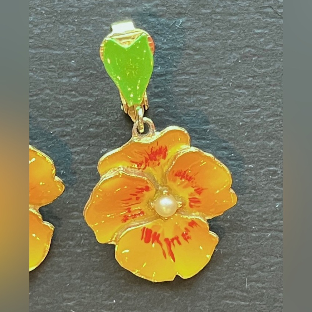 Vintage Floral Bold Statement Earrings Enamel Flower - Picture 8 of 11